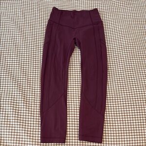 Burgundy Lululemon High-Waisted Leggings, 25”  - size 4